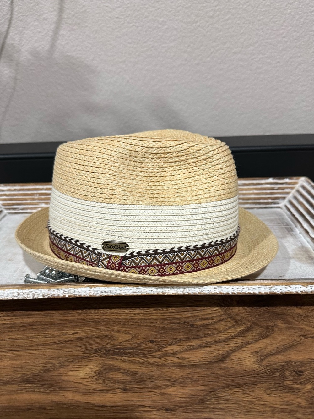 Sun ’N’ Sand Straw Fedora Hat – UPF 50+ – Southwestern Woven Band